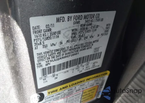 2011 Ford Expedition Limited from USA, damaged, VIN 1FMJU2A56BEF28951